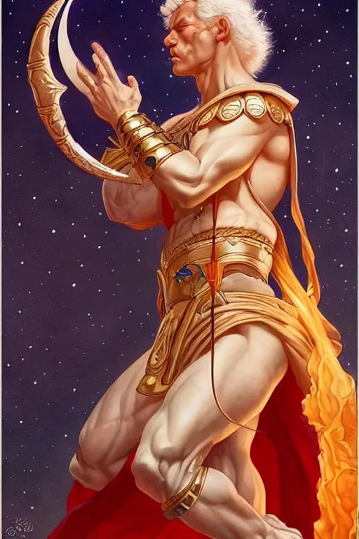 Prompt: god of moon, character design, fantasy, painting by jean giraud, j. c. leyendecker, artgerm, trending on artstation