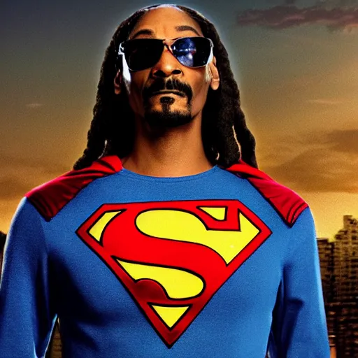 Prompt: snoop dogg as superman, movie still, photograph, high quality, 4K