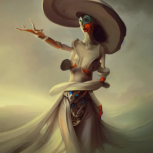 Image similar to the artwork of peter mohrbacher, flowing fabric robot prince