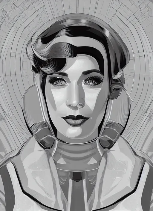 Prompt: photorealistic image of a retro futuristic portrait, vectorart, trending on pinterest, by chris moore