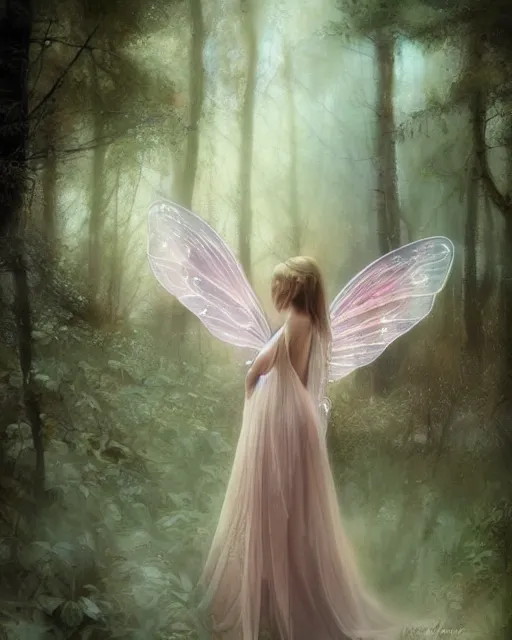 Prompt: a beautiful forest fairy in a scenic woods, sweet, translucent wings, muted colors, sharp focus, high fantasy art, fairy aesthetics, intricate, elegant, highly detailed, hyperrealistic painting, artstation, concept art, painterly, dreamy, soft illumination, hasselbrad photography, illustration, art by scot howden
