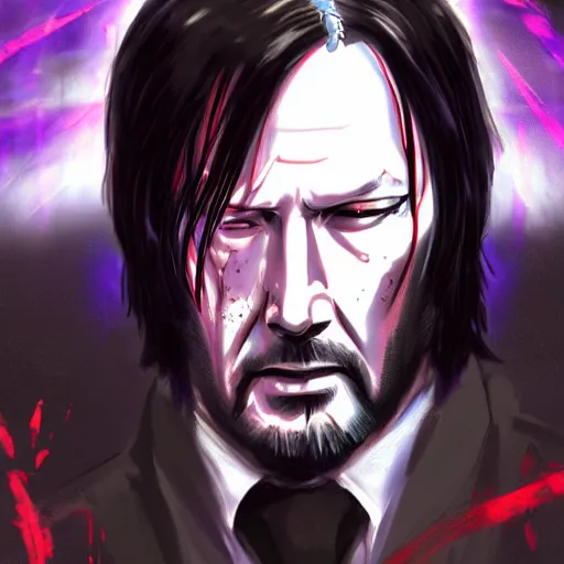 Image similar to anime portrait of John WIck as a shaman yedi using dark force to eliminate trump as an anime antagonist by Stanley Artgerm Lau, WLOP, Rossdraws, James Jean, Andrei Riabovitchev, Marc Simonetti, and Sakimichan, trending on artstation