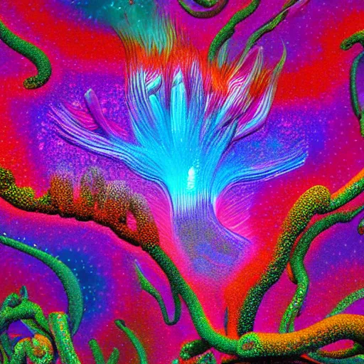 Prompt: psychedelic representation of interconnected mycelia, trending on artstation, vibrant colors, HD ultra detailed, surreal