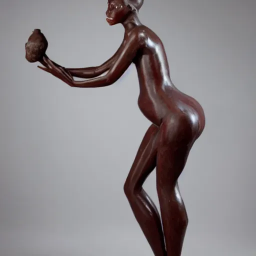 Image similar to Kaitlyn Michelle Siragusa, better known as Amouranth, full body sculpture, african fertility sculpture, 1930s sculpture