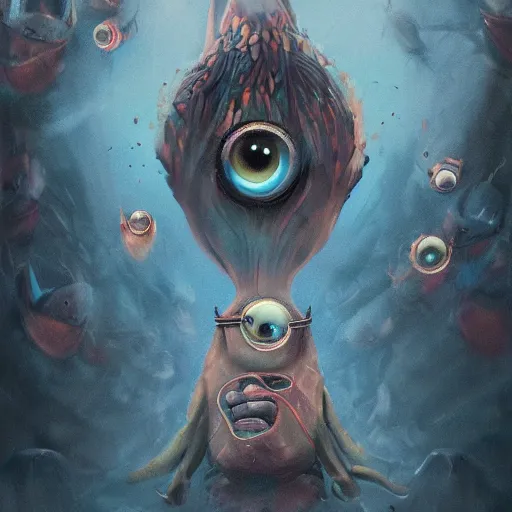 Image similar to Minion with many many many eyes, many wings, Digital Illustration, many eyes, deviantart, eyes, trending on artstation, so many eyes, Angelarium, EYES, 4k
