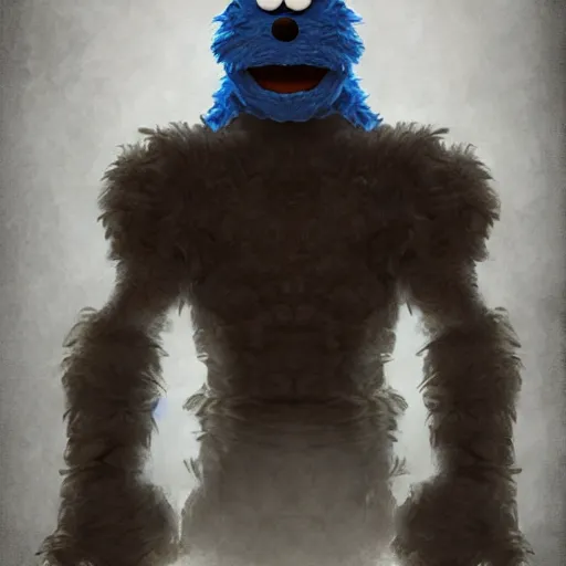 Image similar to portrait of cookie monster as a dark souls boss, fantasy art