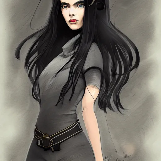 Prompt: girl in casual clothes with long black hair wearing dune - style force field, trending on artstation