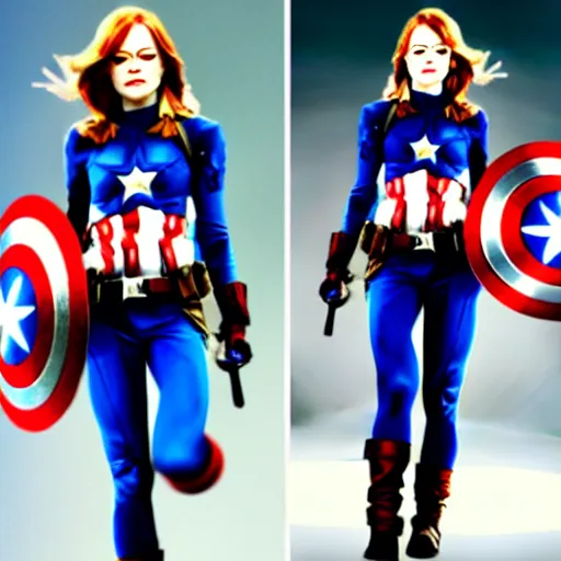 Image similar to Emma Stone as captain America