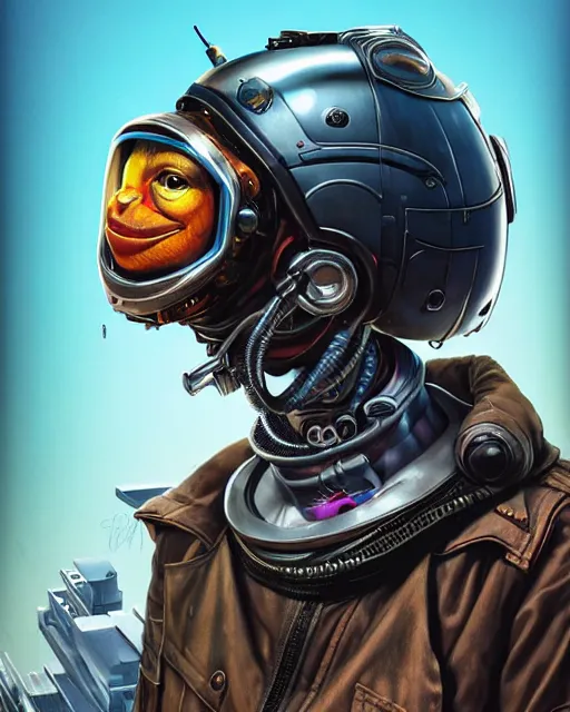 Image similar to a portrait of an anthropomorphic cyberpunk baboon in a crash helmet by sandra chevrier, detailed render, tape deck, epic composition, cybernetics, 4 k realistic, cryengine, realistic shaded lighting, sharp focus, masterpiece, by matteo scalera, gary montalbano, peter elson in the style of the tokyo ghost comic