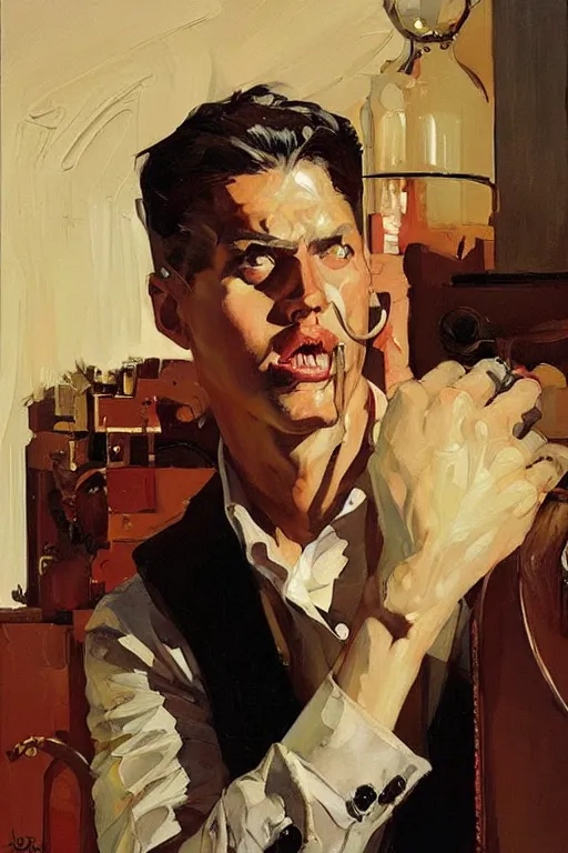 Prompt: homelander, painting by jc leyendecker!! phil hale!, angular, brush strokes, painterly, vintage, crisp