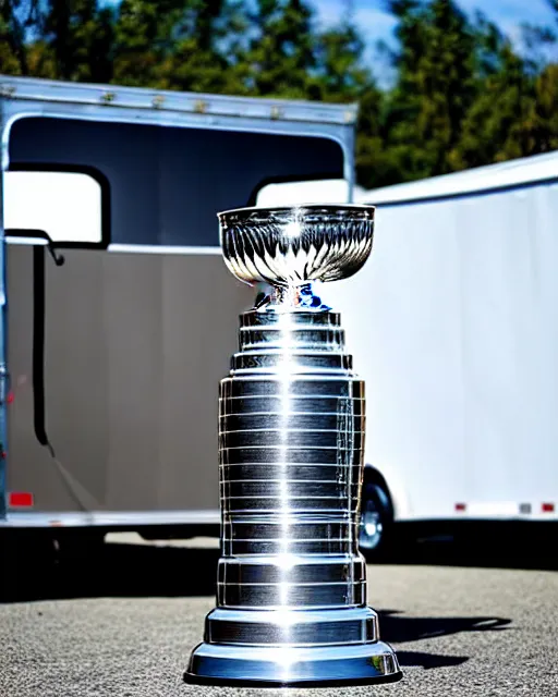 Image similar to a photo of the stanley cup in front of a trailer park