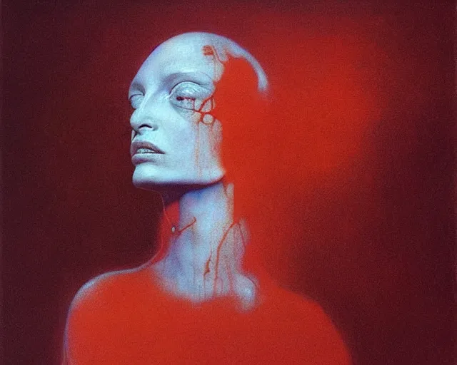 Image similar to by francis bacon, beksinski, mystical redscale photography evocative. uma thurman