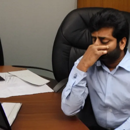 Prompt: vinod farting and getting embarassed in a meeting