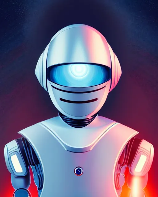 Image similar to portrait of a robot starship captain with a helmet video game character, digital illustration portrait design 3 / 4 perspective, detailed, gorgeous lighting, wide angle action dynamic portrait