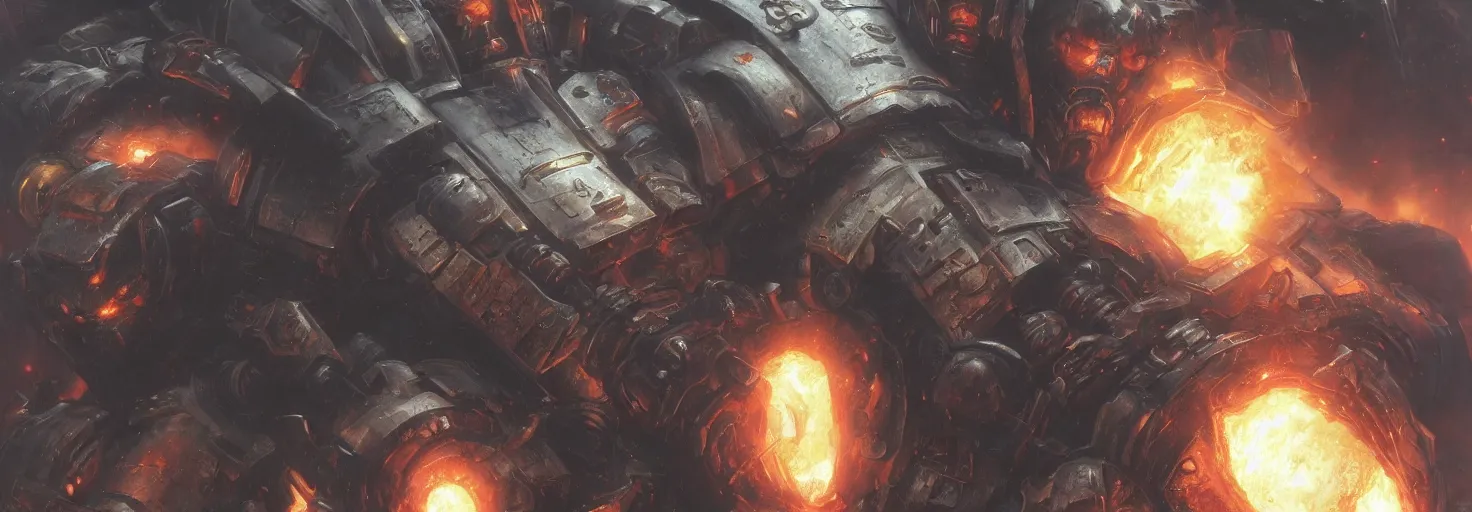 Image similar to 4 0 k space marine, closeup, hell background, cataclysmic, epic shot, cinematic lighting, 8 k, octane render, ultra detailed, art by artgerm and greg rutkowski and alphonse mucha, artstation