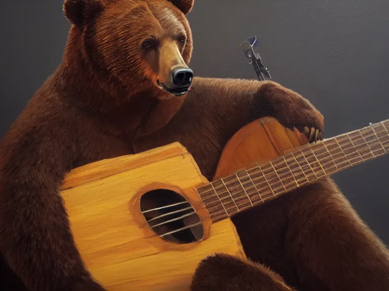 Image similar to bear plays the balalaika, Oil Painting, Trending on Artstation, octane render, Insanely Detailed, 8k, HD