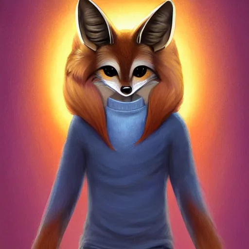 Prompt: furry art of a fennec fox character with long braided blond hair and holding fireballs in his hands and wearing a blue sweatshirt, digital painting, detailed, cute, big intelligent eyes, high resolution, trending on furaffinity