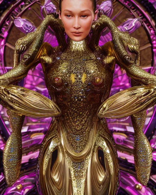 Image similar to a highly detailed metahuman 4 k close up render of an alien goddess bella hadid monument renaissance in iris van herpen dress schiaparelli in diamonds crystals swarovski and jewelry iridescent in style of alphonse mucha gustav klimt trending on artstation made in unreal engine 4