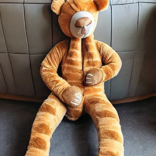 Image similar to a teddy bear wearing a giraffe costume