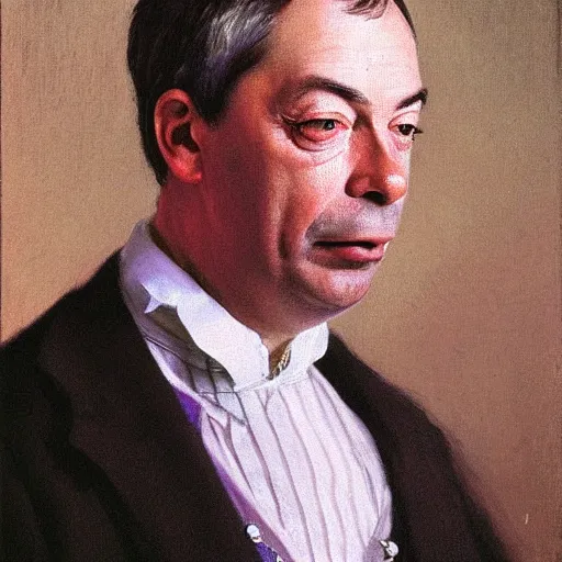 Prompt: nigel farage ukip fighter, as pained by konstantin andreyevich somov, soft, pastel, very high quality