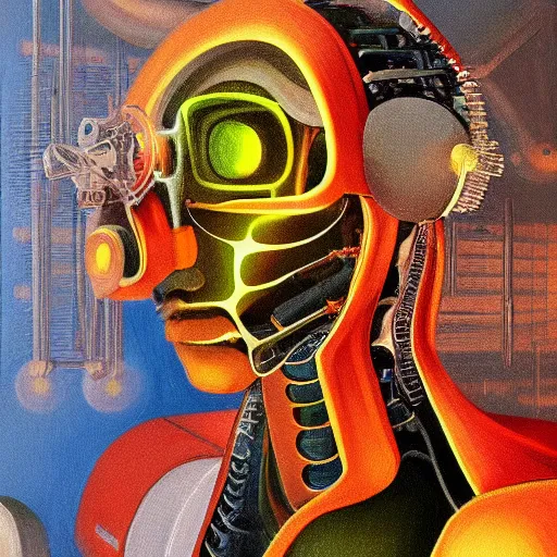 Prompt: a poster of futuristic robotic neoclassical computer case cybernetic symbiosis thick bifurcated robotic cnc surgical hybrid mri 3 d printer machine making a bio chemical lab, sci - fi, highly detailed, vibrant colors, digital painting, artstation, concept art, smooth, sharp focus, illustration, art by picasso