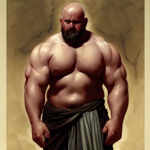 Prompt: Chunky Ethan Van Sciver as a Greek god, bald head, grey beard, gorgeous, amazing, muscular, fat, intricate, highly detailed, digital painting, artstation, concept art, sharp focus, illustration, art by greg rutkowski and alphonse mucha