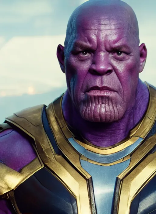 Prompt: film still of Will Smith as Thanos in Avengers Endgame, 4k