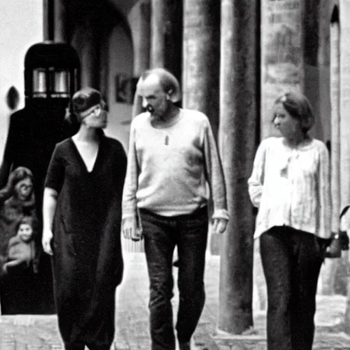 Prompt: Ingmar Bergman walking in Bologna