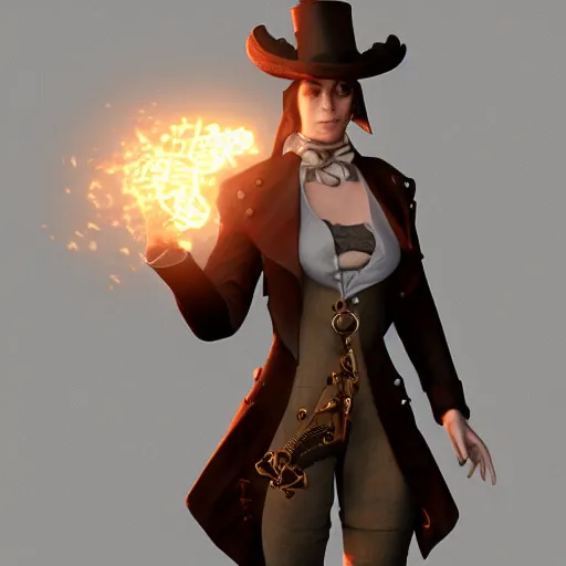 Image similar to Steampunk Character, Unreal Engine 5, Detailed Character Design, AAA Game, RTX, 3D Render