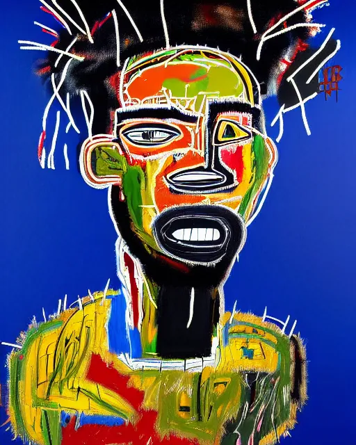 Image similar to A extremely ultra highly detailed majestic hi-res beautiful immaculate head and shoulders award winning painting stunning masterpiece of the face of a ultra highly detailed strong black African man portrait by Jean-Michel Basquiat, 8k, high textures, ultra hyper sharp, insanely detailed and intricate, super detailed, 8k HDR ultra high quality, high detail, hyperrealist, photorealistic, octane render, cinematic, high textures, hyper sharp, 4k insanely detailed and intricate, surrealism, surrealist, real life, lifelike, 8k, hyper realistic, super detailed, realistic, 4k HDR hyper realistic high
