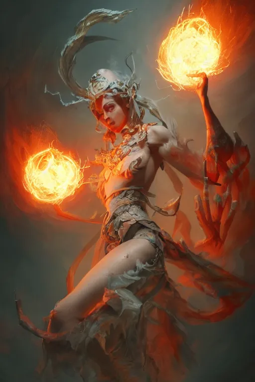 Image similar to beautiful girl necromancer, witch - doctor exploding into space casting spell, angels, 3 d render, hyper - realistic detailed portrait, holding fire and electricity, ruan jia, wlop. scifi, fantasy, magic the gathering, hyper detailed, octane render, concept art, peter mohrbacher