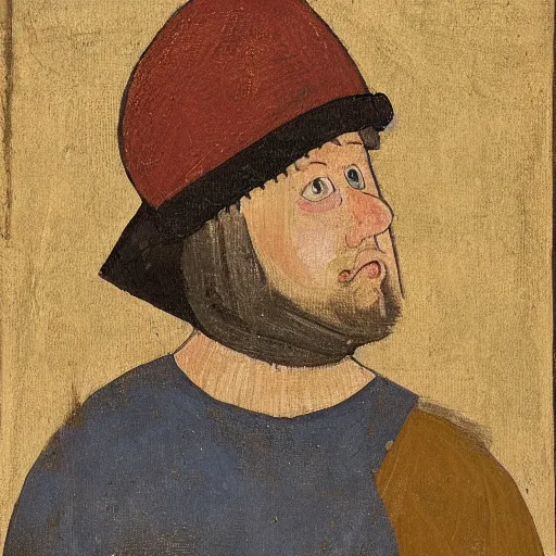 Image similar to boris johnson as a peasant from 1 2 th century england, exhibited in the british museum, oil on canvas, art, restored painting, 1 2 th century