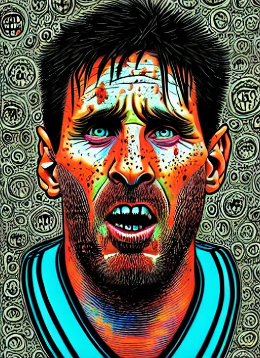 Prompt: messi's disgusting true form bursting from within, gross, slimy, sleazy, pustules, high details, intricate details, by dan mumford