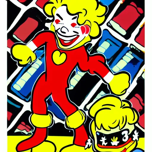 Image similar to ronald mcdonald comic - book drawing from mad - magazine pen and ink with full - color artwork, vector svg