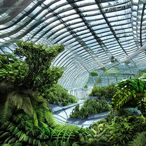 Prompt: stunning indoor jungle inside epic high technology biodome designed by zaha hadid, ultra detailed, highest quality, trending on artstation, polished minimalistic design, smooth organic forms, bio architecture, 8 k