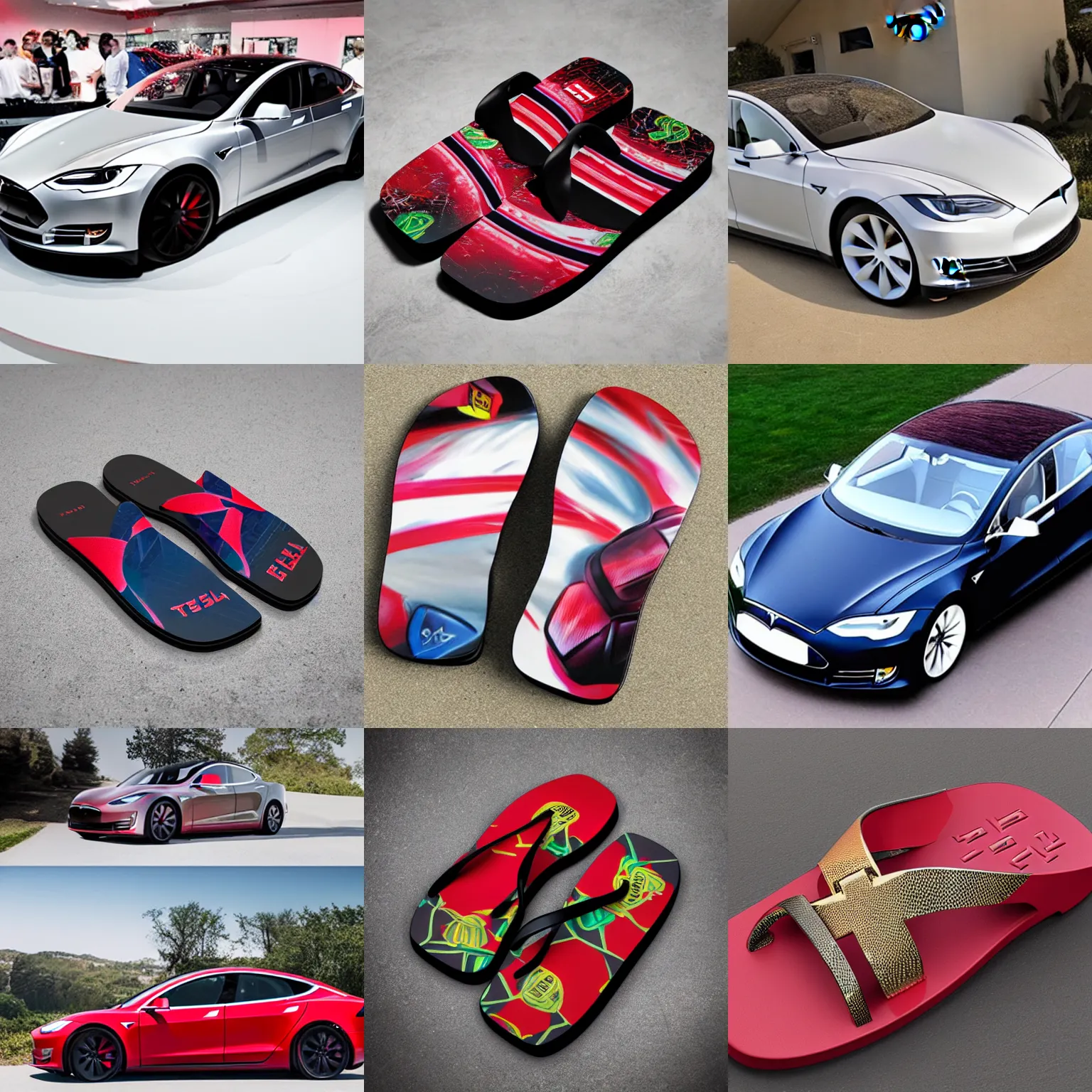 Prompt: Tesla gucci flip flop