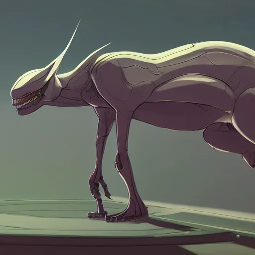 Image similar to concept art painting of an alien animal creature, detailed, cel shaded, in the style of makoto shinkai and moebius and james gurney