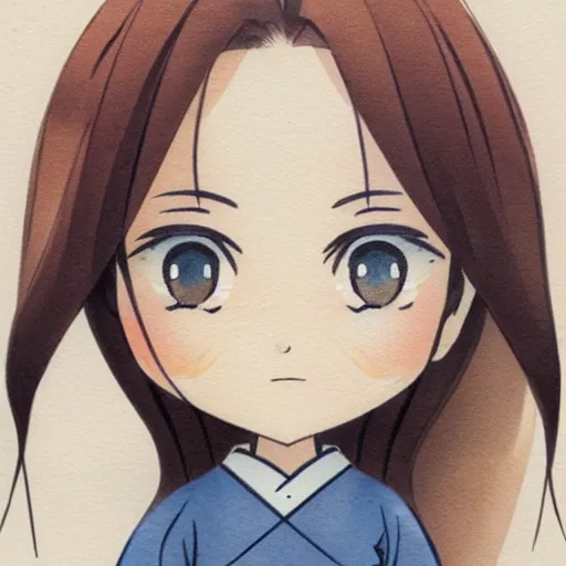 Prompt: beautiful water color concept art of face detailing cute nendoroid girl in the style of japanese wood printing , toon rendering, close-up, no shade, modern art, kyoto animation, manga, Julian Opie