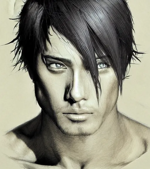 Image similar to portrait of anime zyzz, pen and ink, intricate line drawings, by craig mullins, ruan jia, kentaro miura, greg rutkowski, loundraw