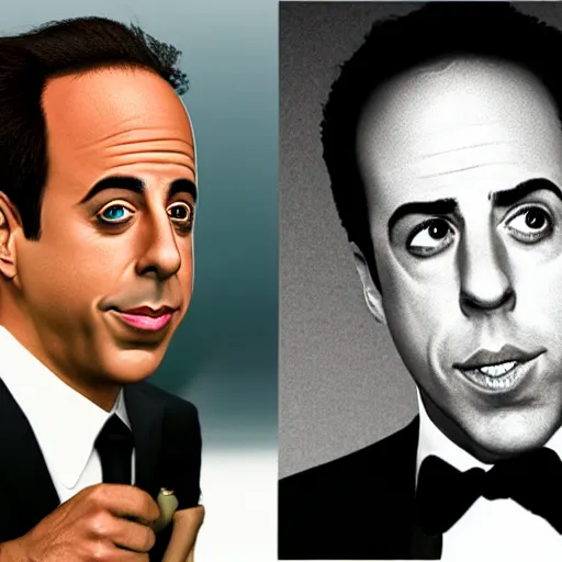 Image similar to jerry seinfeld with no eyes and a female beautiful body, trending on deviantart