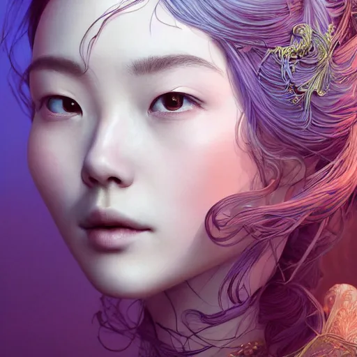 Image similar to the portrait of a blueberry that resembles an absurdly beautiful, graceful, elegant, sophisticated irene bae woman, an ultrafine hyperdetailed illustration by kim jung gi, irakli nadar, intricate linework, bright colors, octopath traveler, final fantasy, unreal engine 5 highly rendered, global illumination, radiant light, detailed and intricate environment