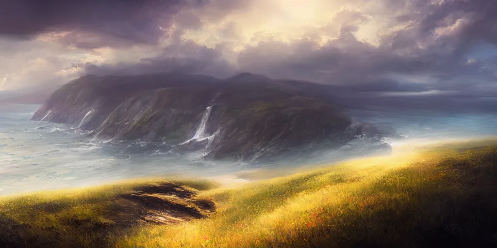 Image similar to Field on the edge of a cliff overlooking the ocean by Jessica Rossier