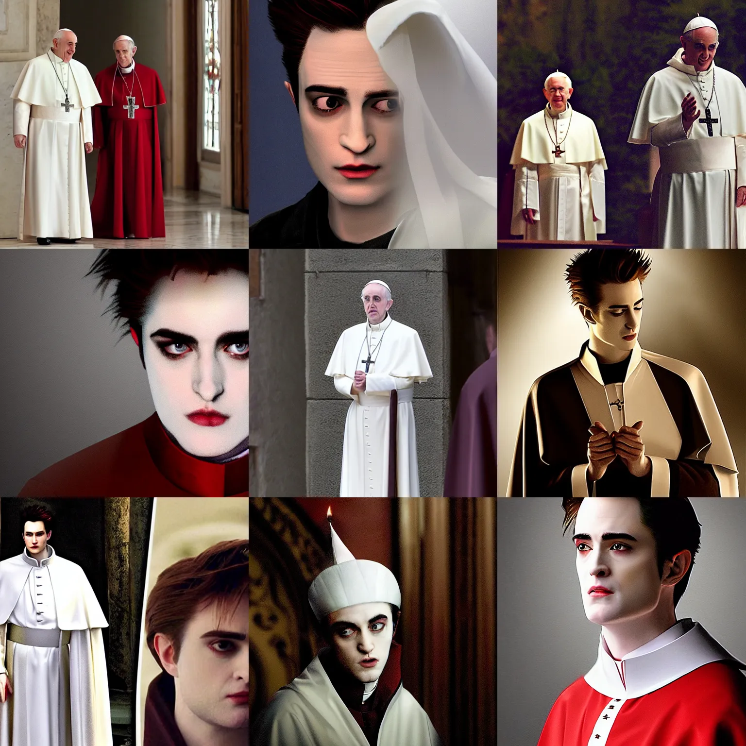 Prompt: edward cullen as the pope, edward cullen face