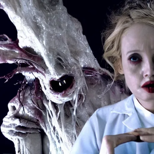 Image similar to b - grade horror film budget production a very strange creature made of cronenberg horrible nurse