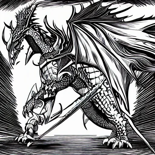 Prompt: Knight attack dragon vector line artstation