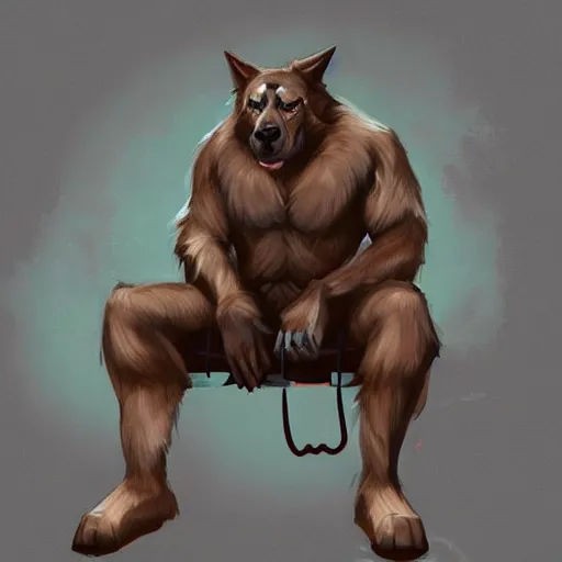 Image similar to a humanoid german shepherd beast - man, wearing gym suit, sitting on a couch, artstation, concept art, smooth, sharp foccus ilustration, artstation