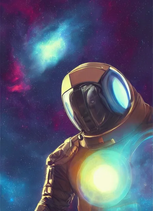 Prompt: handsome black man smirking condescendingly in an advanced spacesuit in front of exploding nebulae halos, digital illustration trending on artstation by artgerm and rutkowski