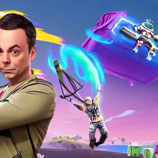 Image similar to sheldon cooper in fortnite