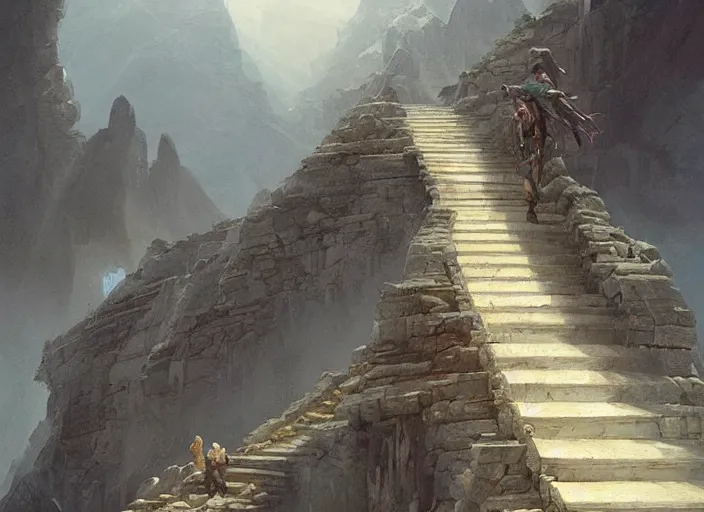 Image similar to A stairway to heaven, a fantasy digital painting by Greg Rutkowski and James Gurney, trending on Artstation, highly detailed