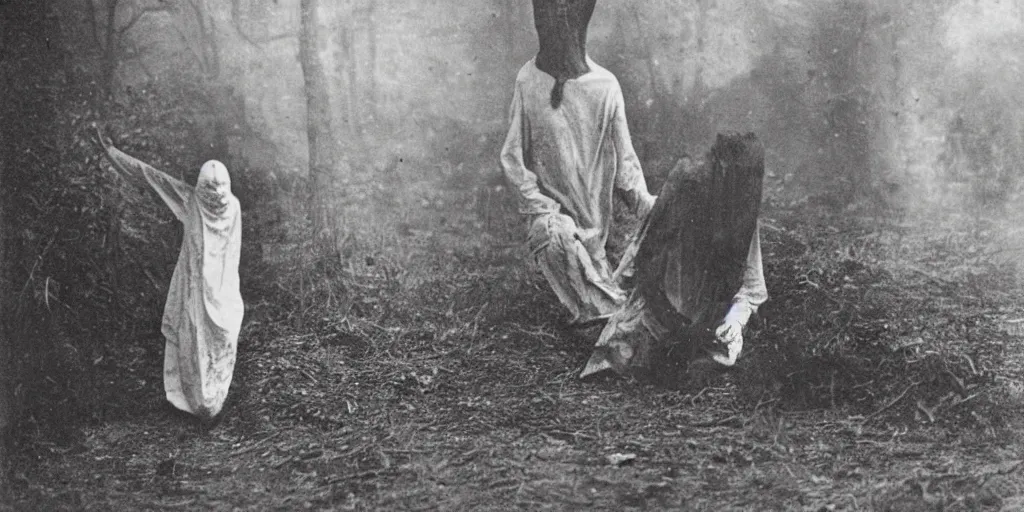 Image similar to scary unproportionable tall ghost creature crawling around, 1900s picture